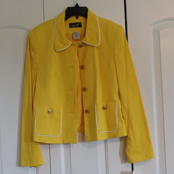 Vintage Classic Spiegel Structured Blazer/Jacket Bright Yellow White Trim Sz 10 - Picture 1 of 15